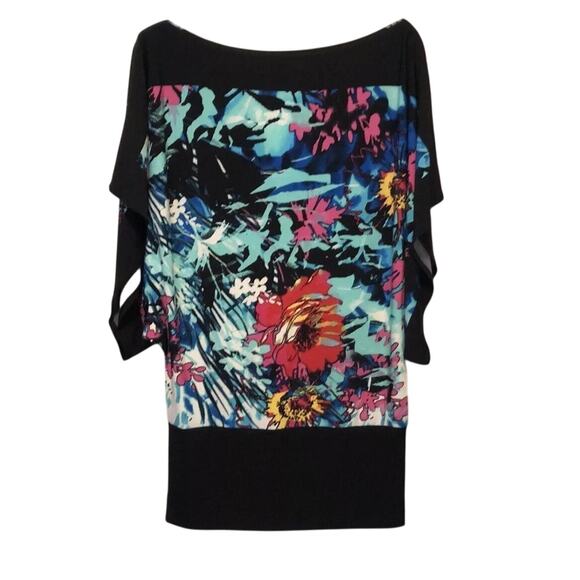 Cache Top New Dolman Sleeve Banded Bottom Stretch Multi Color Tropical $108 NWT - Picture 10 of 11